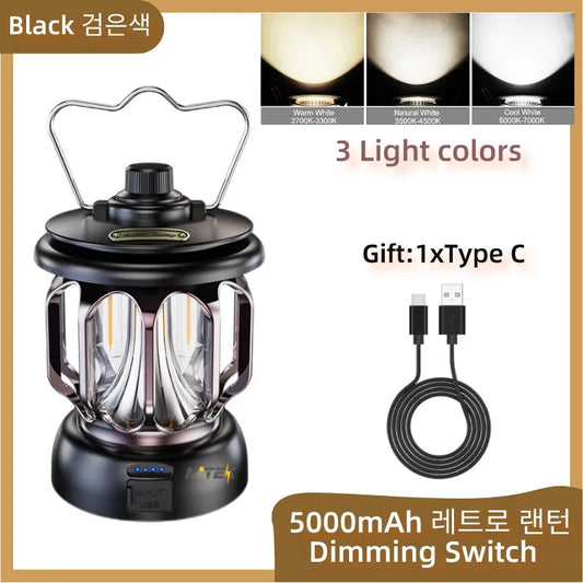 Retro Portable Camping Lantern 6000Mah Outdoor Kerosene Vintage Camp Lamp 3 Lighting Modes Tent Light for Hiking Climbing Yard